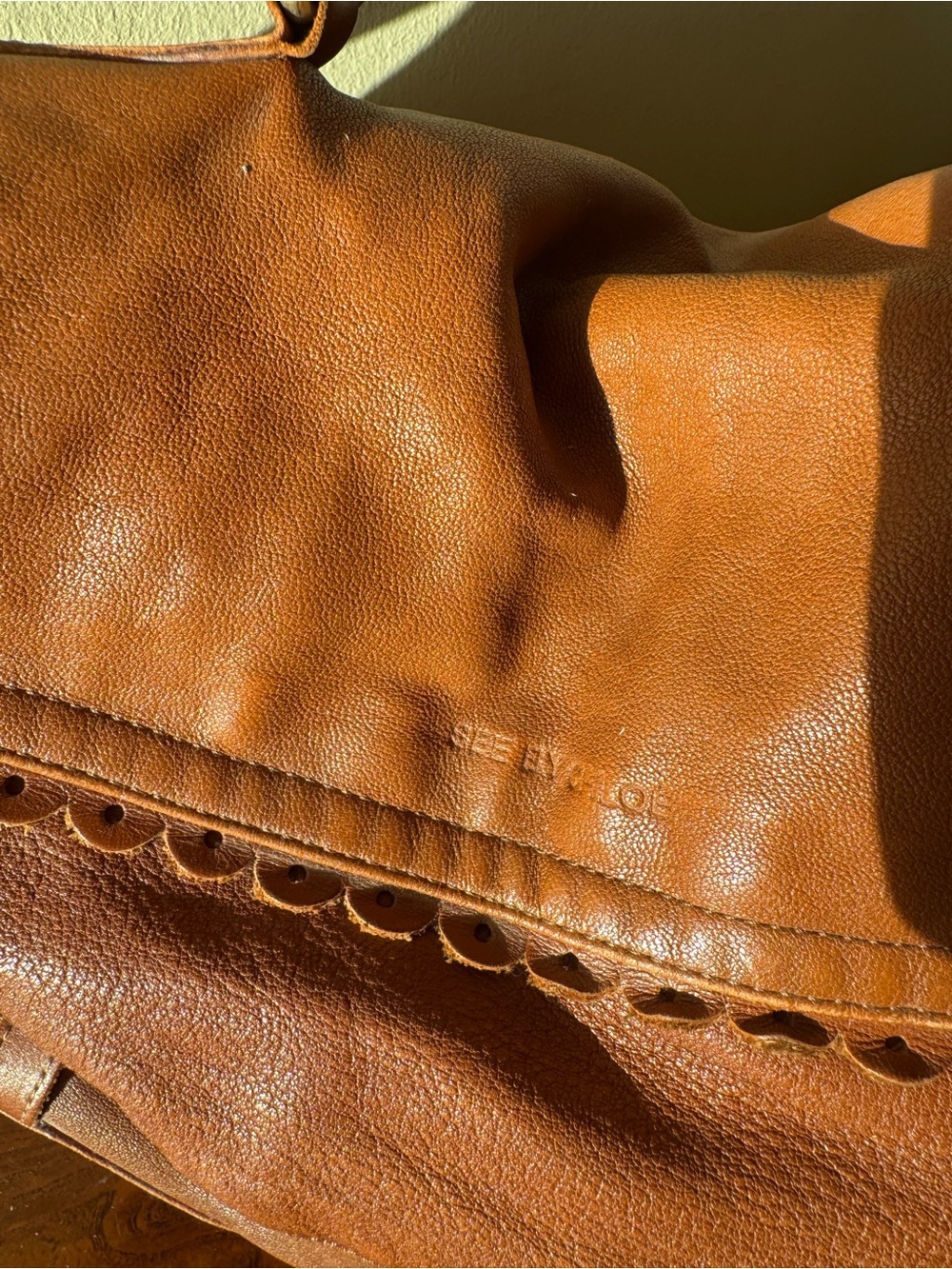 See by Chloe Cognac Leather Scalloped Satchel Handbag - Picture 3 of 7